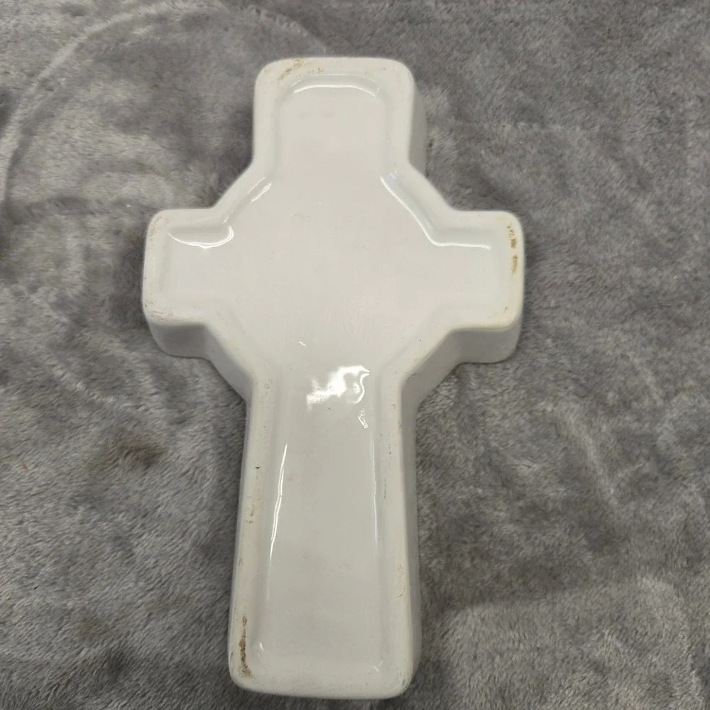 Angels Are Among Us‎ Ceramic Cross Trinket Box White Pink Hearts Angel Keepsake
